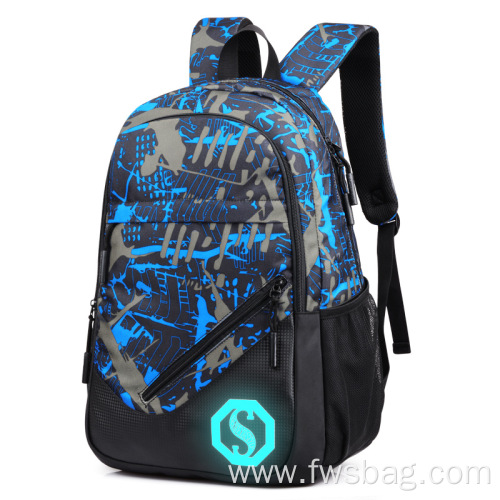 Custom High School Boys Girls Water Resistant Nylon Full Print Luminous Laptop Backpack Bags